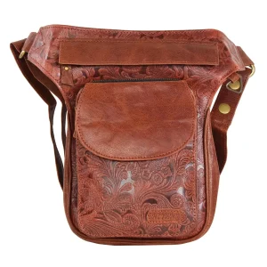 Gassi-Tasche Leder Brandy mit Blumen-Prägung S-XXXL - Hannover F-209