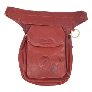 Gassi-Tasche Leder Rot Pfote&Herzprägung - Gürteltasche S-XXXL - Nijens Hannover NJ-25 8050