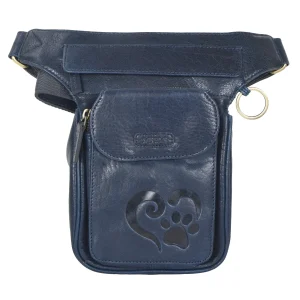 Gassi-Tasche Leder Navy Blau mit Pfote im Herz Prägung - Gürteltasche S-XXXL - Nijens Hannover NJ-25 8051