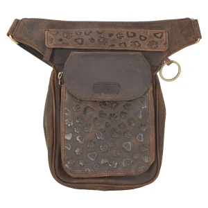 Gassi-Tasche Leder Braun mit Pfoten&Herzprägungen - Gürteltasche S-XXXL - Hannover NJ-25 9046