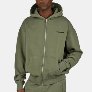 Logo Oversized Sweat Jacket Washed Faded Olive